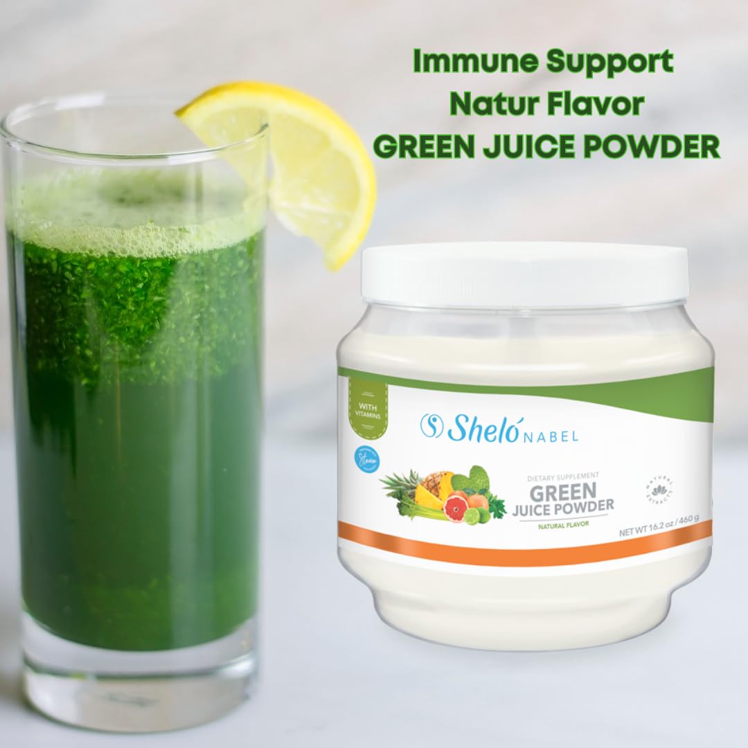 Sheló NABEL Jugo Verde Detox Dietary Fiber Green Juice with Multi-Vitamins Fast Acting Immune Support Natural Flavored Powder, 16.2 oz