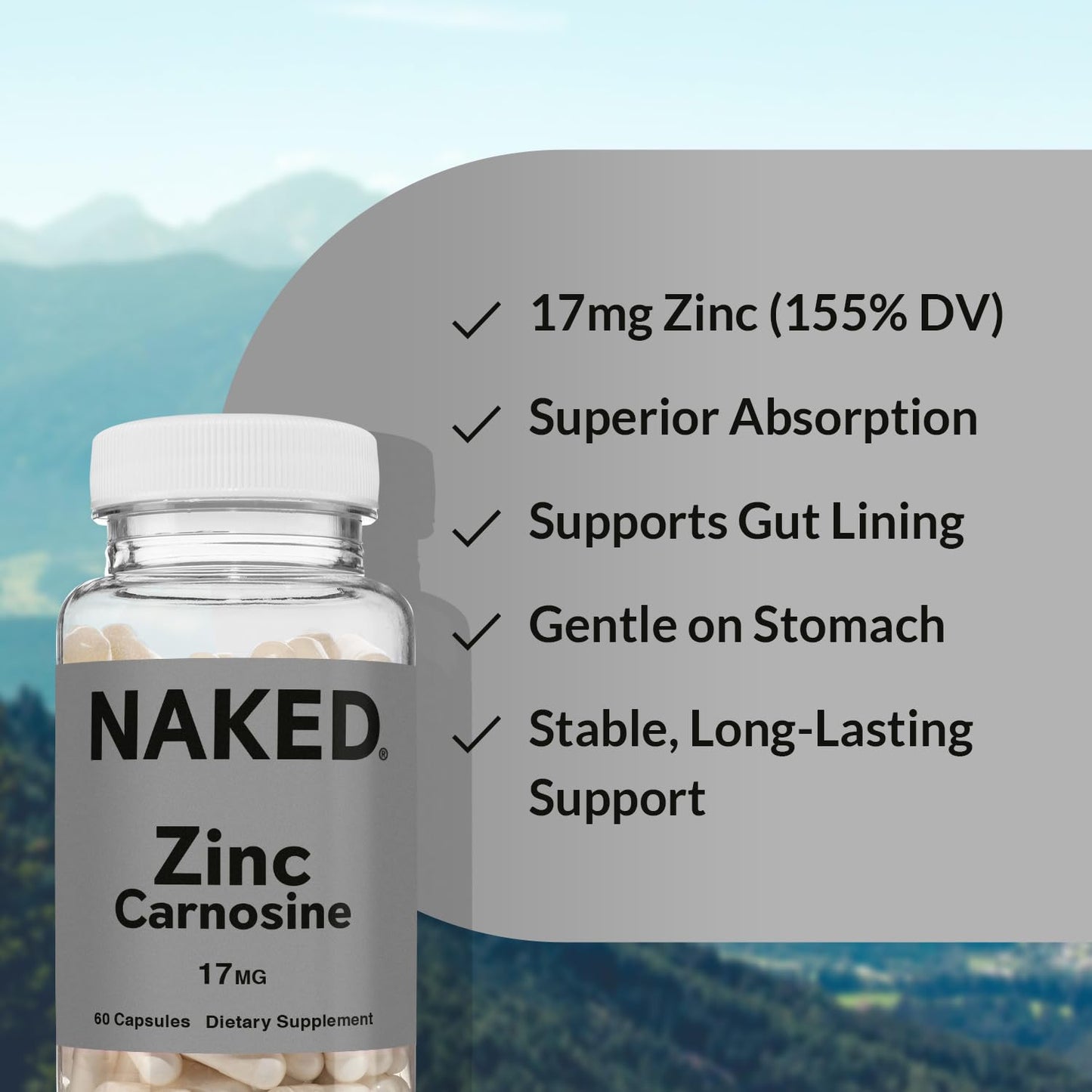 NAKED Zinc Carnosine 17mg & Vitamin C 500mg, 150 Capsules