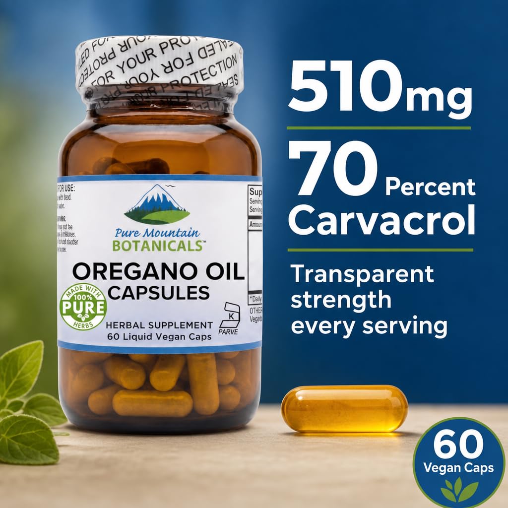 Pure Mountain Botanicals Oregano Oil Capsules 60 Count
