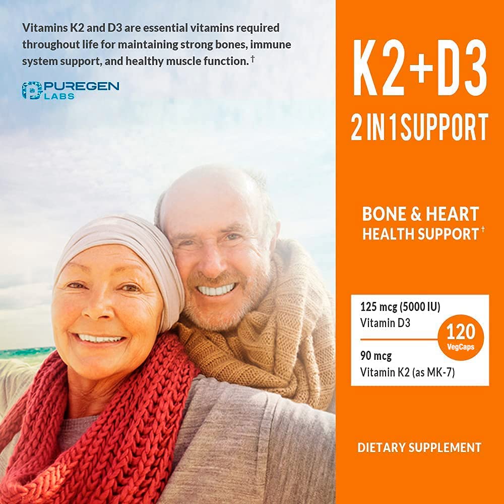 P Puregen Labs Vitamin D3 & K2 Complex Capsules 240 Capsules