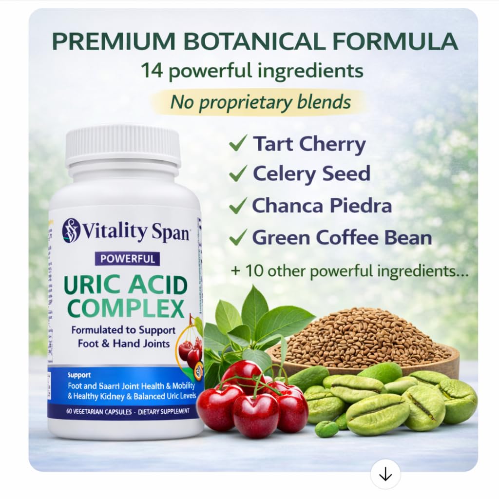 Vitality Span Uric Acid Support Supplement, 60 Vegetarian Capsules