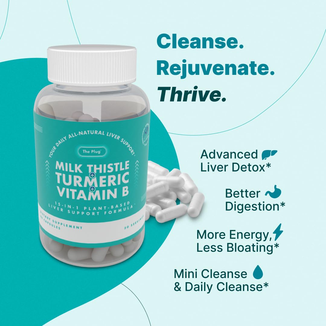 The Plug Liver Cleanse Detox & Repair Milk Thistle (Silymarin), Turmeric, Dandelion Root & Vitamin B Herbal Capsules 60 Capsules
