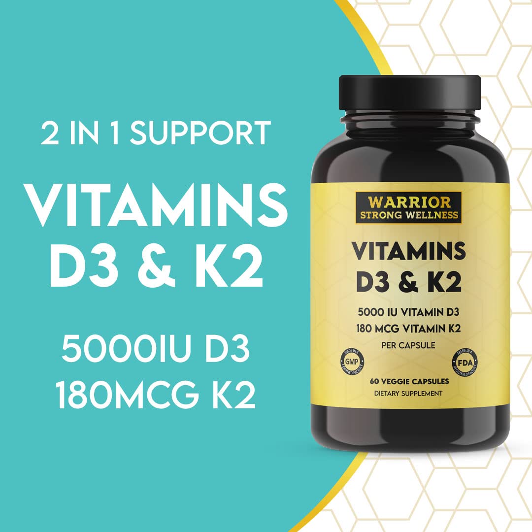 Warrior Strong Wellness Vitamin D3 and K2 Supplement Capsule, 60 Veggie Capsules