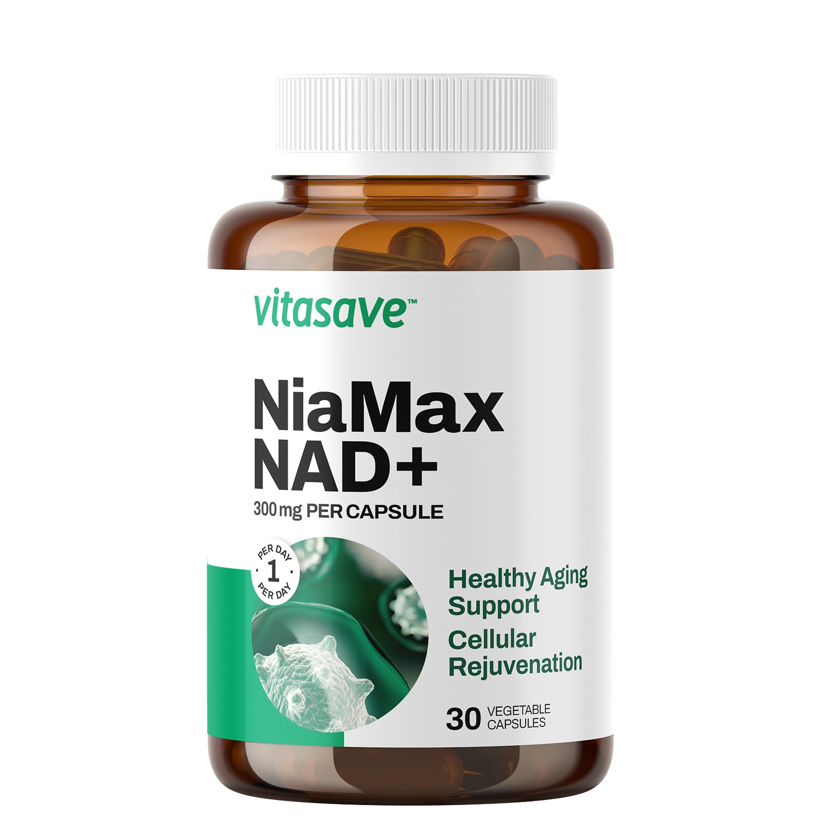 Vitasave NiaMax NAD+ Supplement – 300mg Niacinamide Riboside per Capsule – 30 Capsules