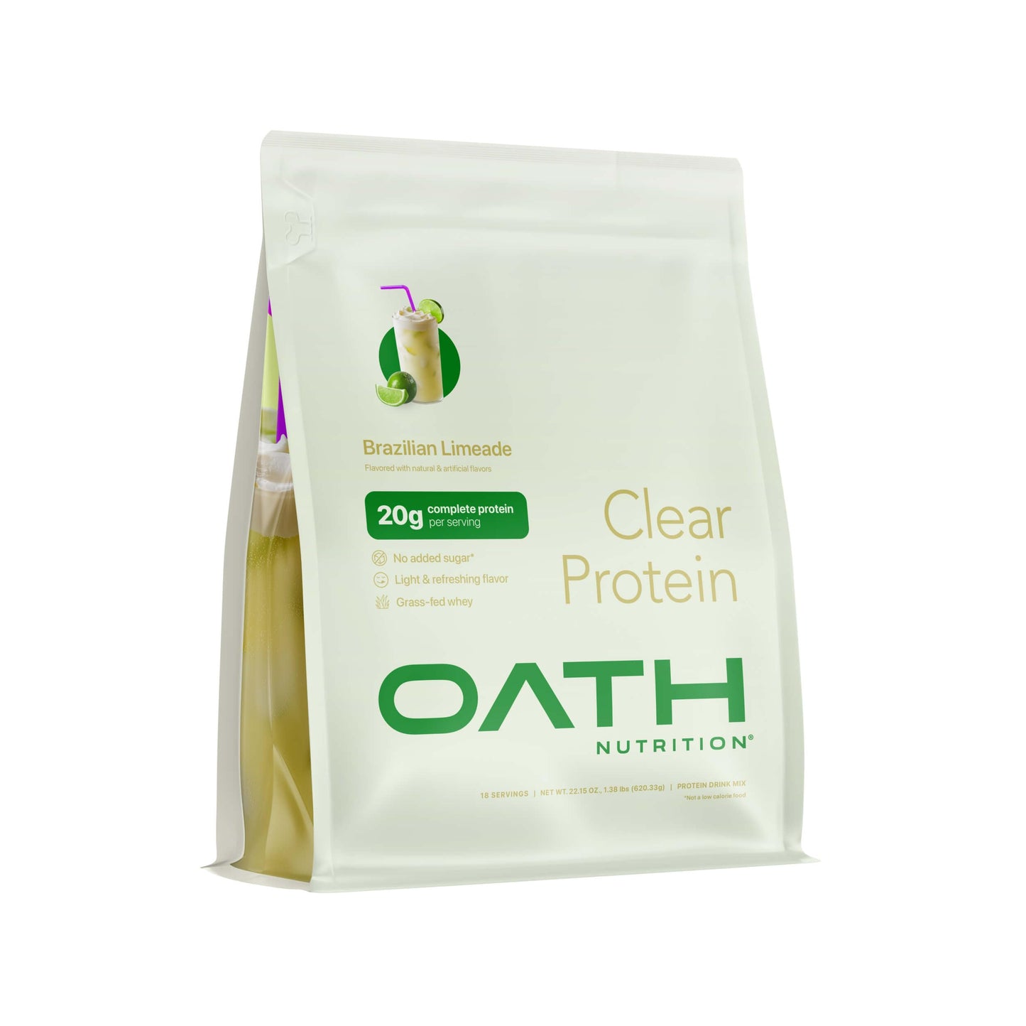 Oath Nutrition Clear Whey Isolate Protein Powder, Brazilian Limeade, 20g Protein per Serving, No Added Sugar, Grass-Fed, 18 Servings