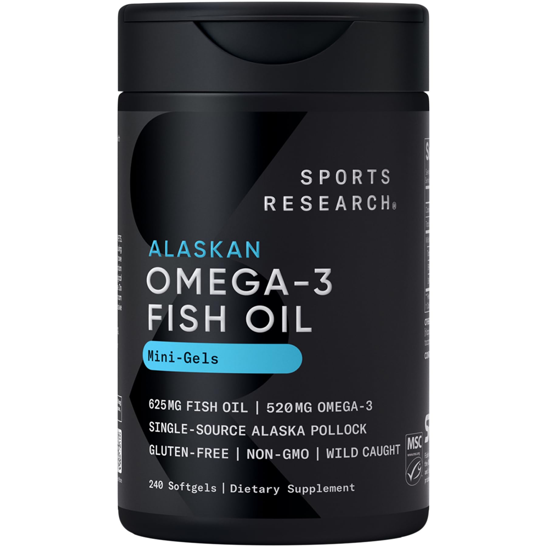 Sports Research Omega-3 Fish Oil AlaskOmega Mini Gels 625mg Softgels, 240 Count