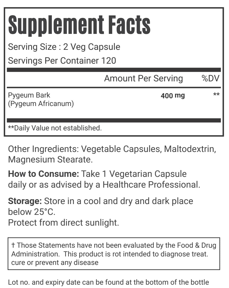 VitaCosmoX Pygeum Africanum Supplement Capsules 240 Count