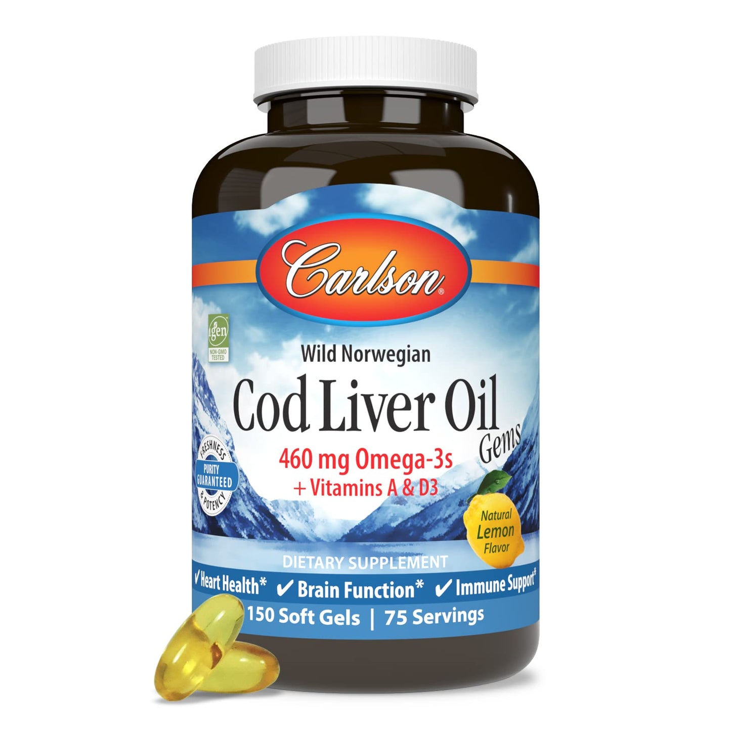 Carlson Cod Liver Oil Gems, 150 Softgels