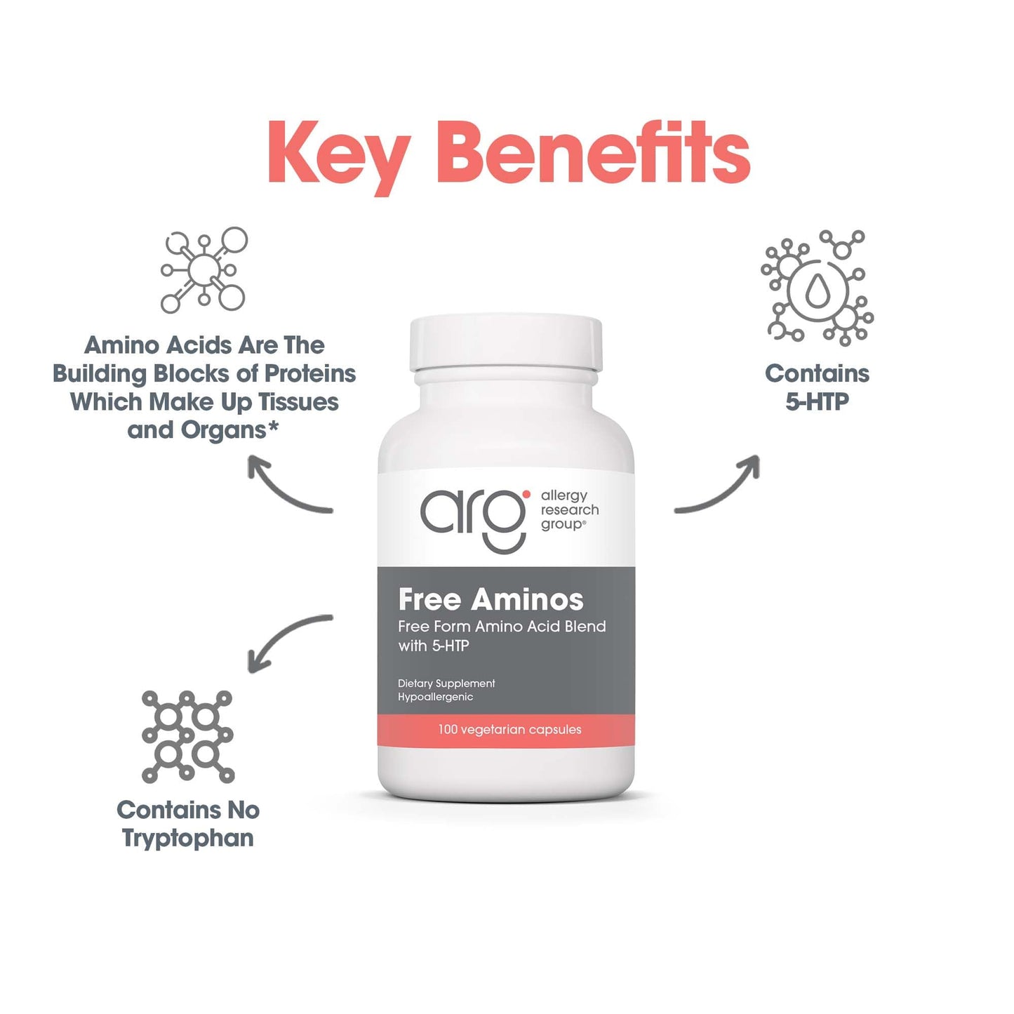 Allergy Research Group Free Aminos Supplement Lean Muscle Mass Support Capsules 100 Count