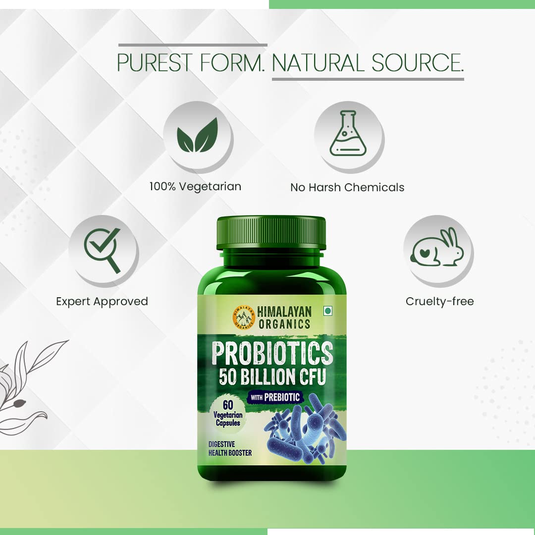 Himalayan Organics Probiotics 50 Billion CFU 150mg with Prebiotics, 60 Veg Capsules