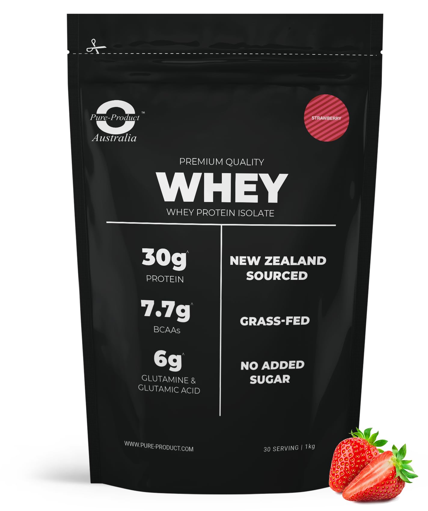 Pure Product Australia Whey Protein Isolate & Hydrolyzed Powder, 1kg Strawberry, 30 Servings