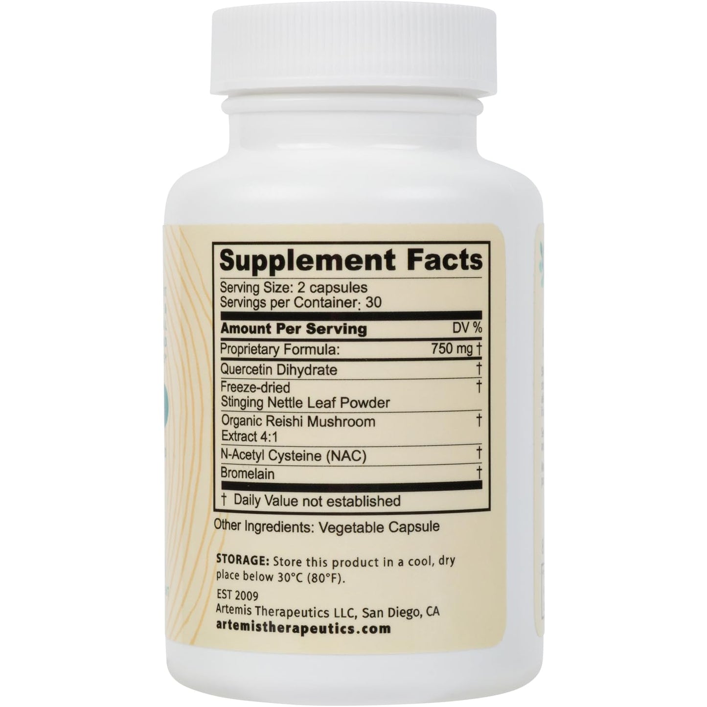 AT ARTEMIS THERAPEUTICS Lucidia Quercetin with NAC, Bromelain, Reishi & Stinging Nettle 60 Capsules