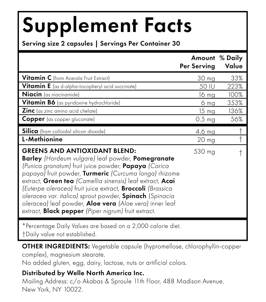 WelleCo The Skin Elixir Greens Powder Capsules, 60 Capsules
