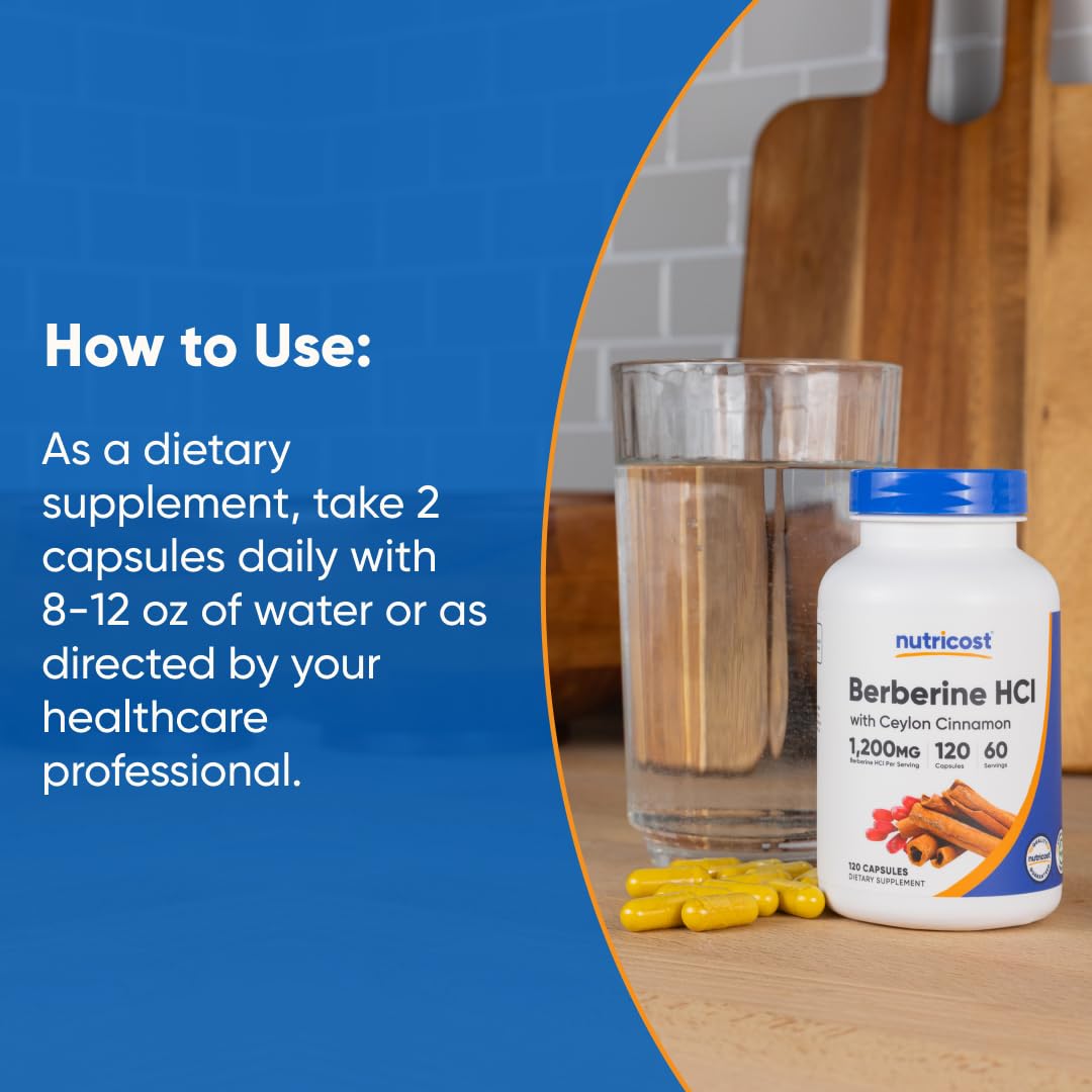 Nutricost Berberine HCl with Ceylon Cinnamon Capsules, 120 Count