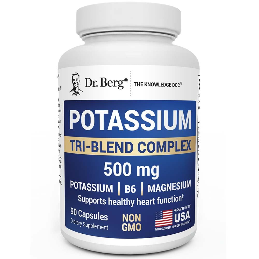 Dr. Berg Nutritionals Potassium Tri-Blend Complex 500 mg Potassium Supplement Capsules, 90 Count