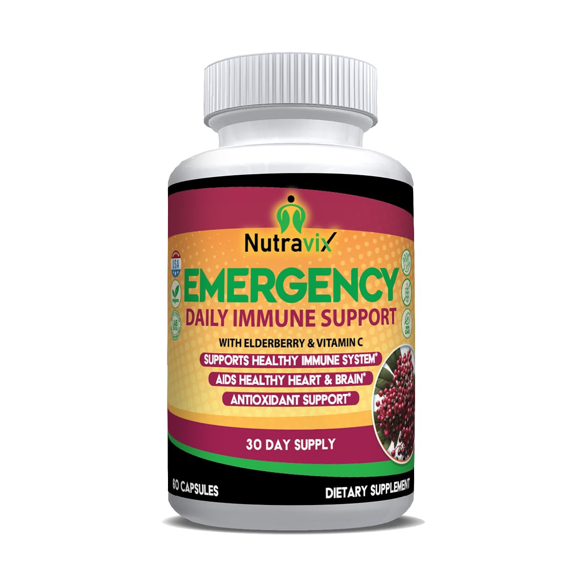 NutraviX Elderberry Immune Support 300mg Sambucus Nigra with Vitamin C, Zinc, Echinacea, Turmeric & Garlic – Antioxidant Immune Support Supplement – 60 Capsules
