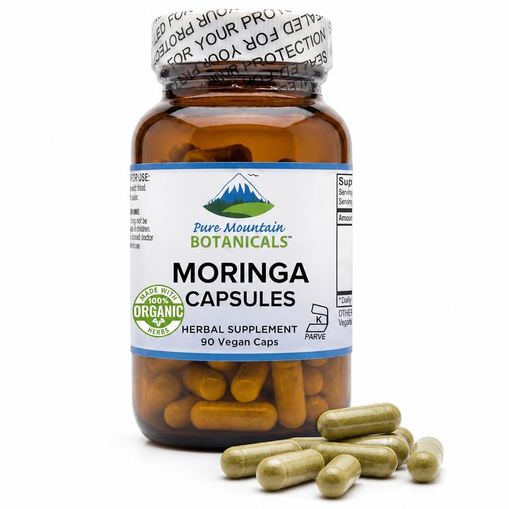 Pure Mountain Botanicals Moringa Capsules 1000mg Organic Moringa Oleifera Leaf, 90 Capsules