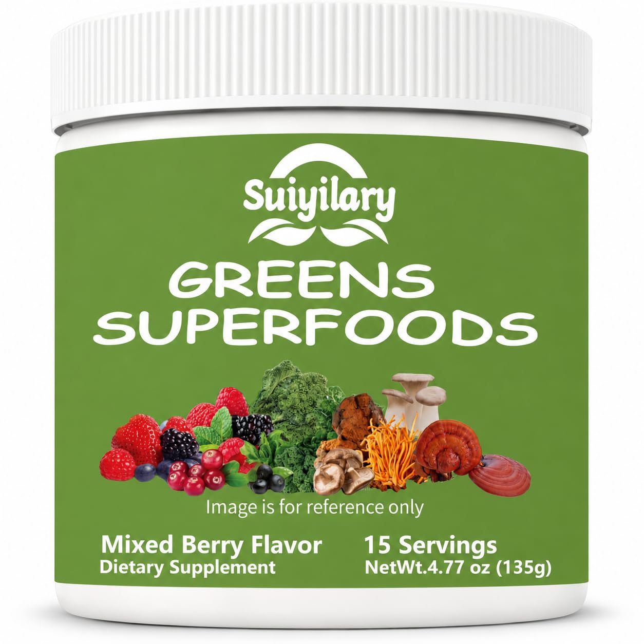 Suiyilary Greens Superfoods Powder for Digestive Health, Spirulina & Chlorella, Mixd Berry, 4.77 oz