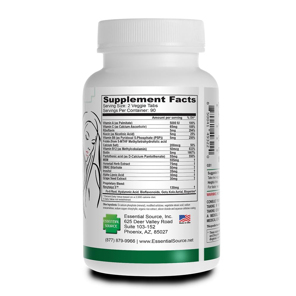 Essential Source Bonita V Vegan Hair, Nails and Skin Vitamins for Women Tablets 180 Count
