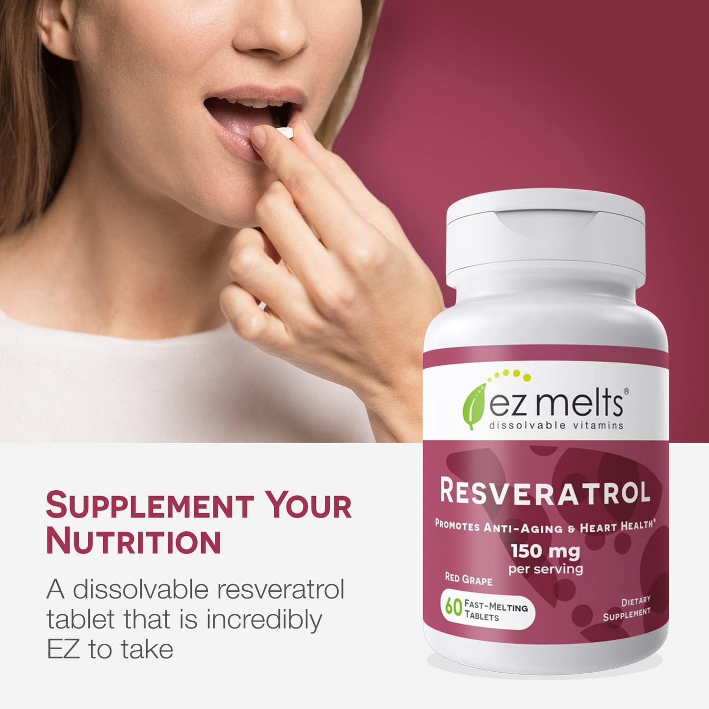EZ Melts Dissolvable Resveratrol Supplement 150 mg Tablet, 240 Tablets