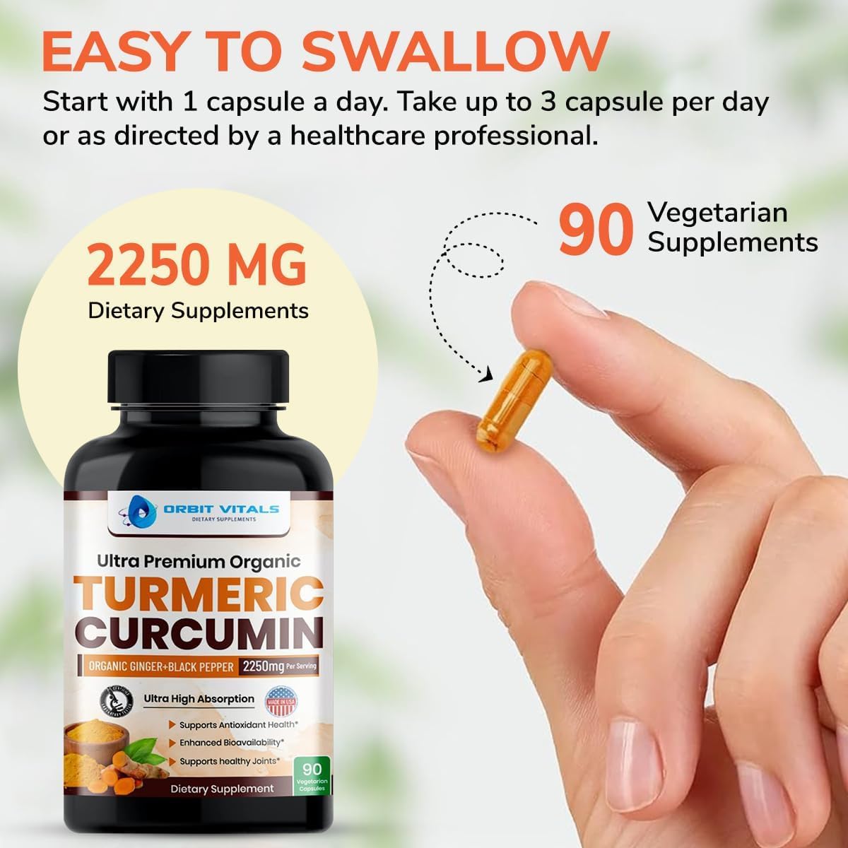 Orbit Vitals Turmeric Curcumin with Black Pepper & Ginger 2250mg 90 Capsules