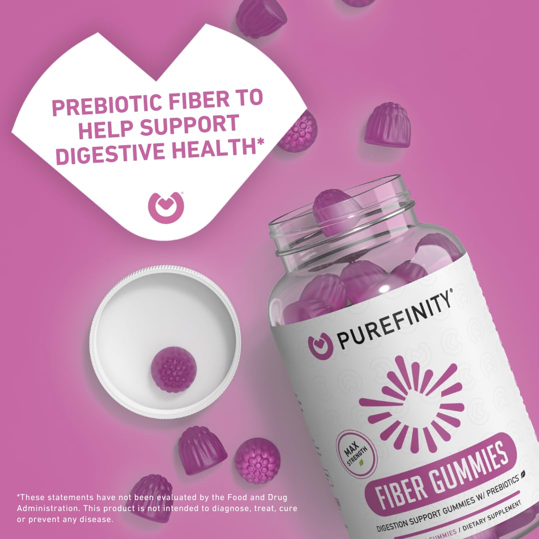 PUREFINITY Fiber Gummies for Adults with Inulin FOS from Chicory Root – 60 Count