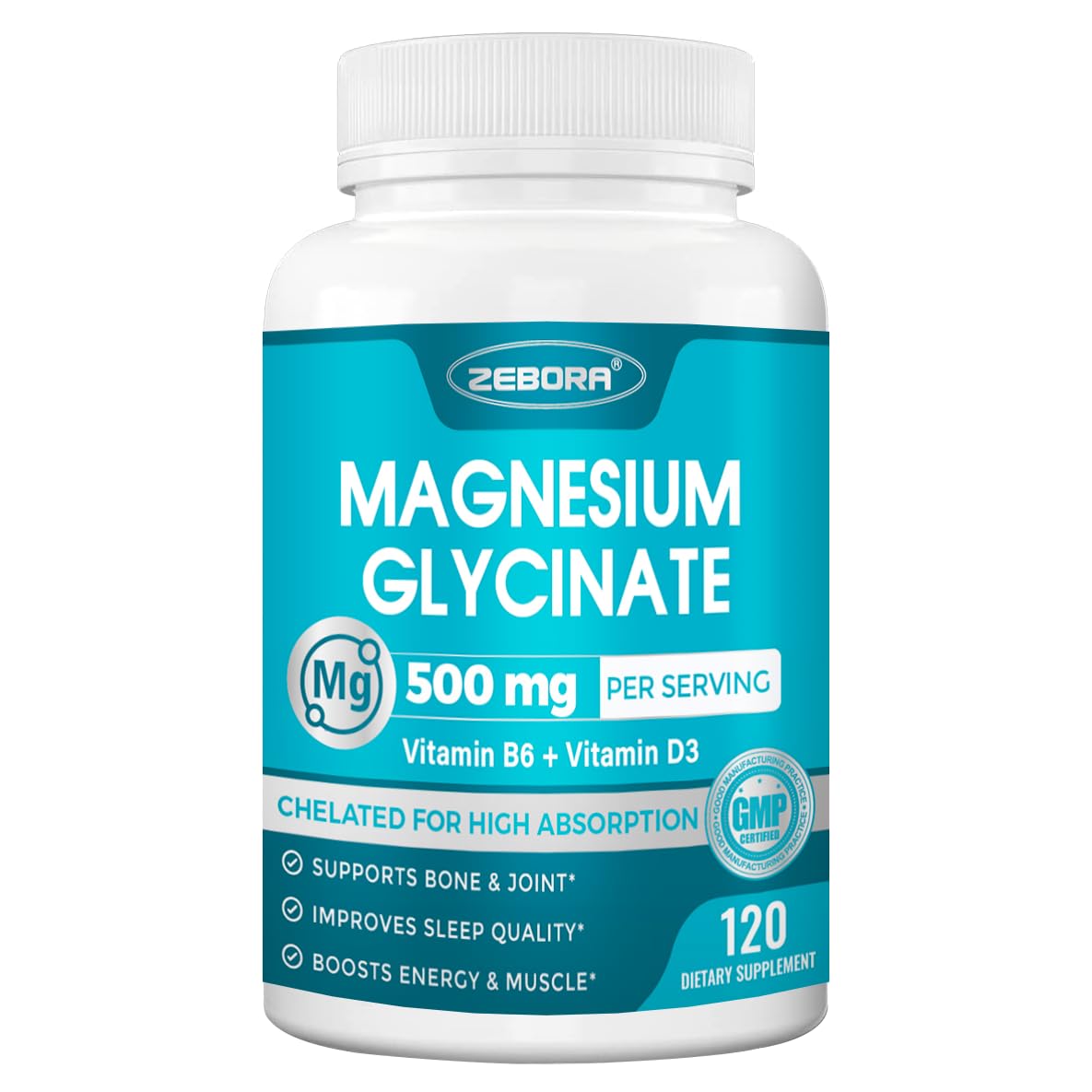 ZEBORA Magnesium Glycinate 500mg Capsules, 120 Capsules