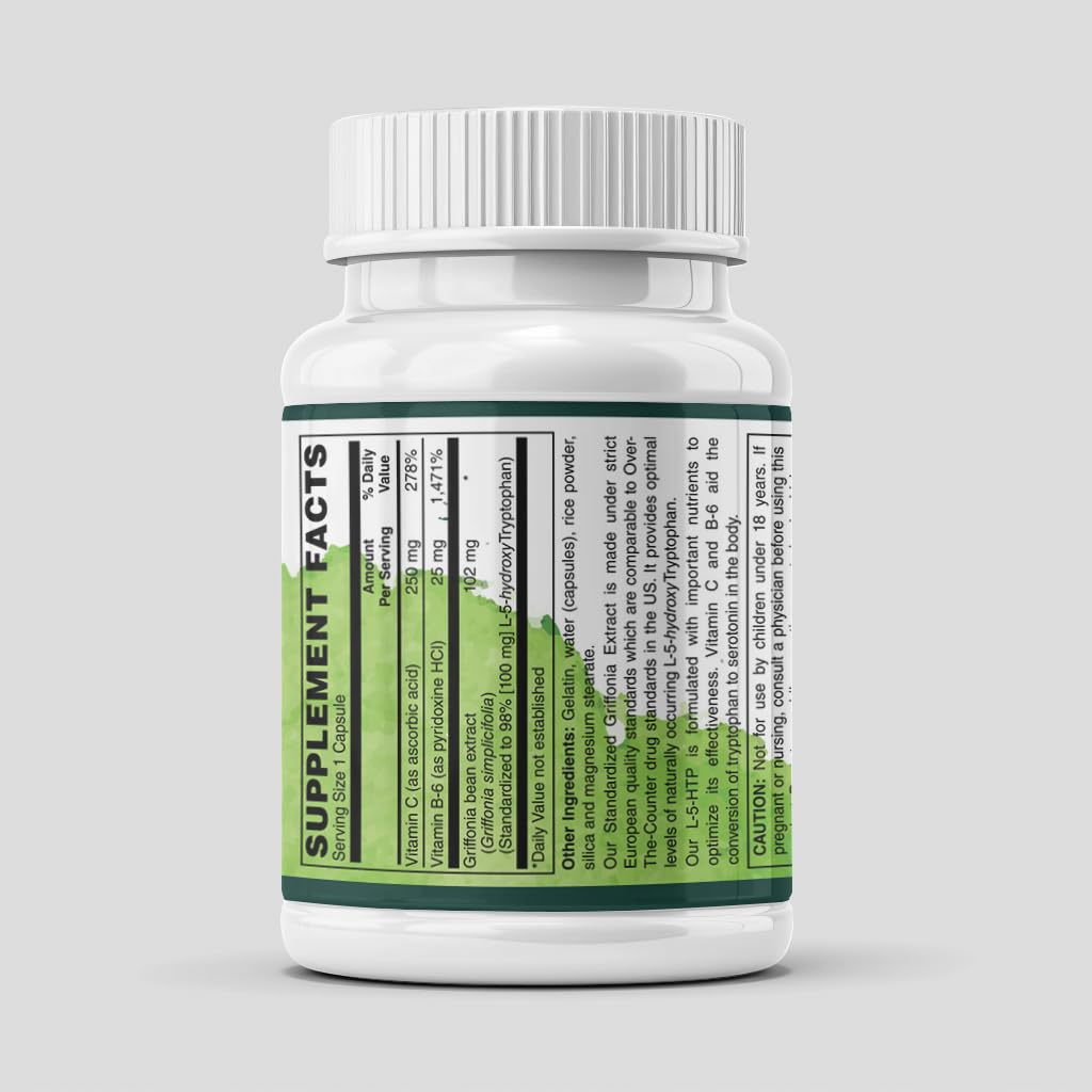 Herbal Connections L-5-HTP 100mg Capsules with Vitamin B6 and C, 30 Count