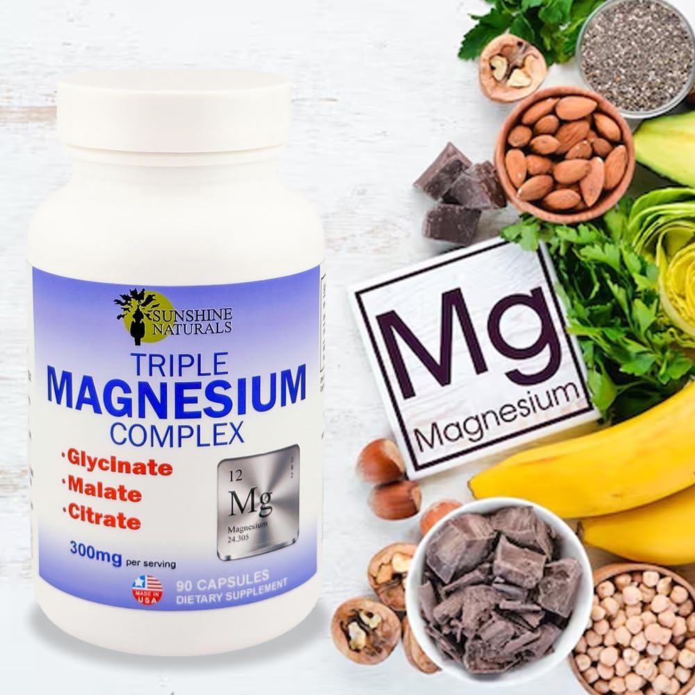 Sunshine Naturals Triple Magnesium Complex 300mg Dietary Supplement, 100 Capsules