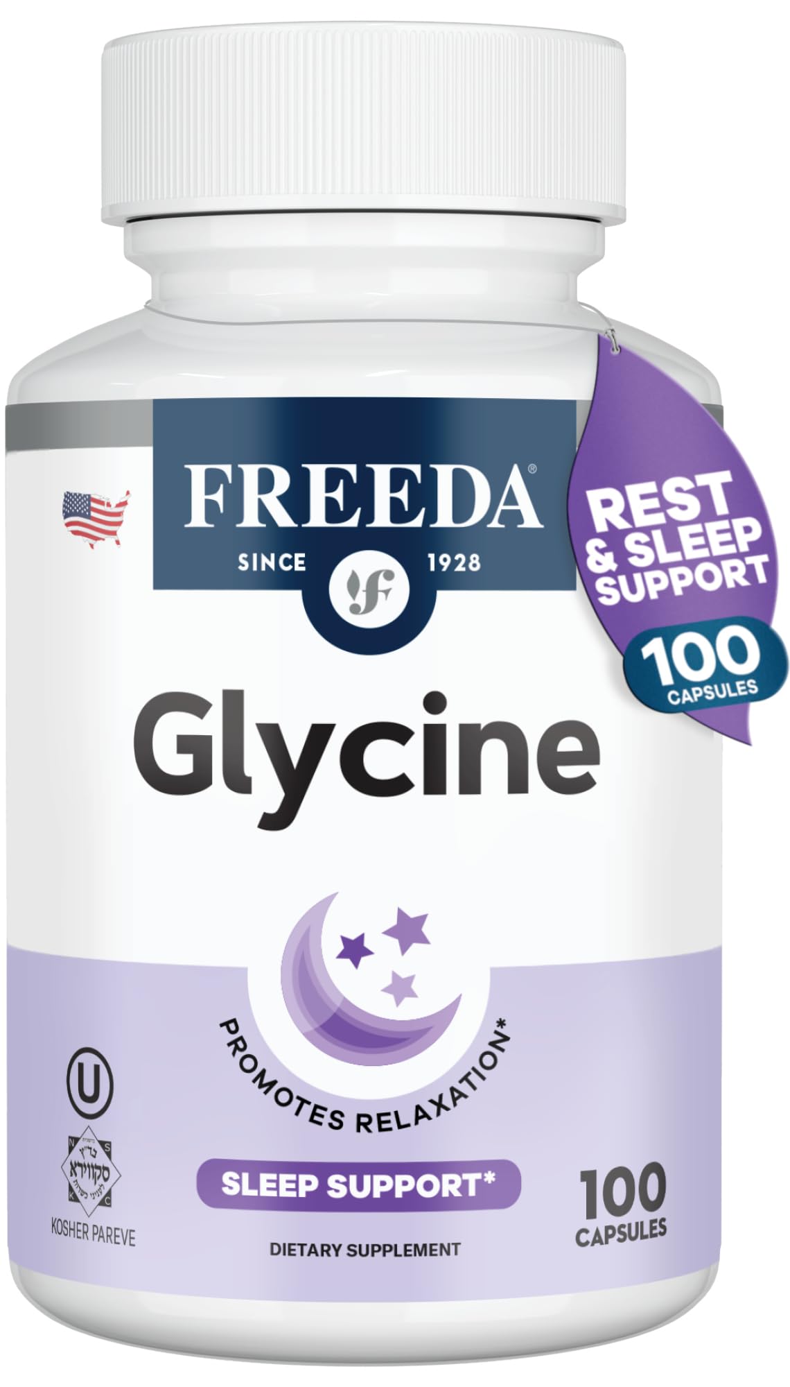FREEDA Glycine for Sleep Support Capsule, 100 Count