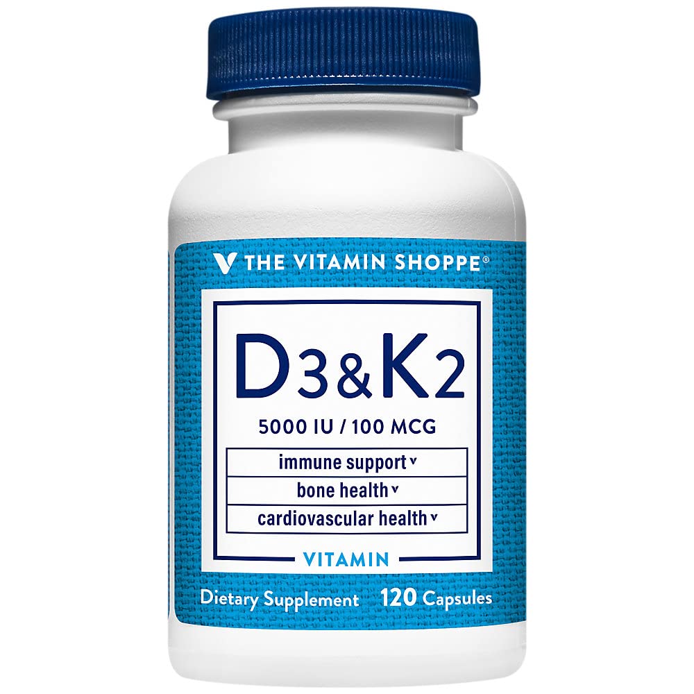 The Vitamin Shoppe Vitamin D3 K2 5000 IU, 120 Capsules