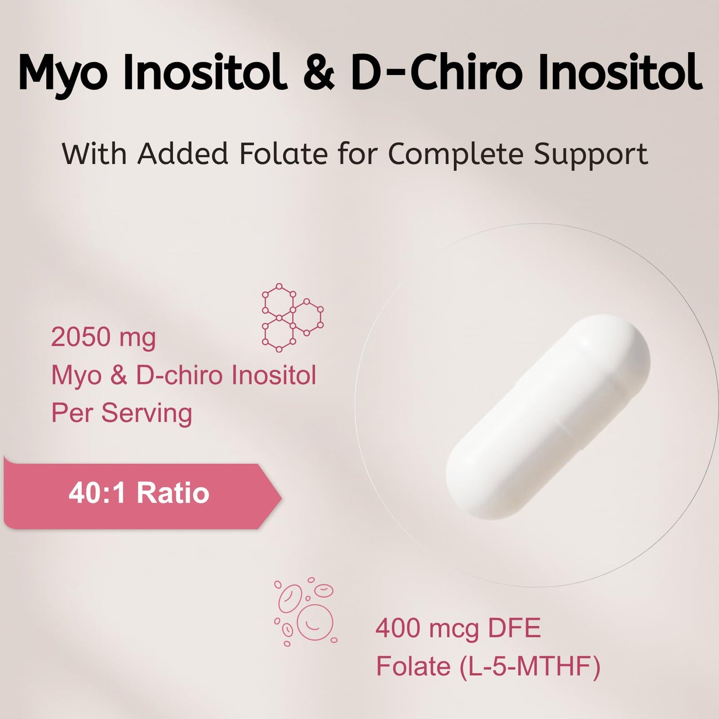 BioFianne Myo-Inositol & D-Chiro Inositol Supplement for Women, 40:1 Ratio Ideal Capsule, 120 Count