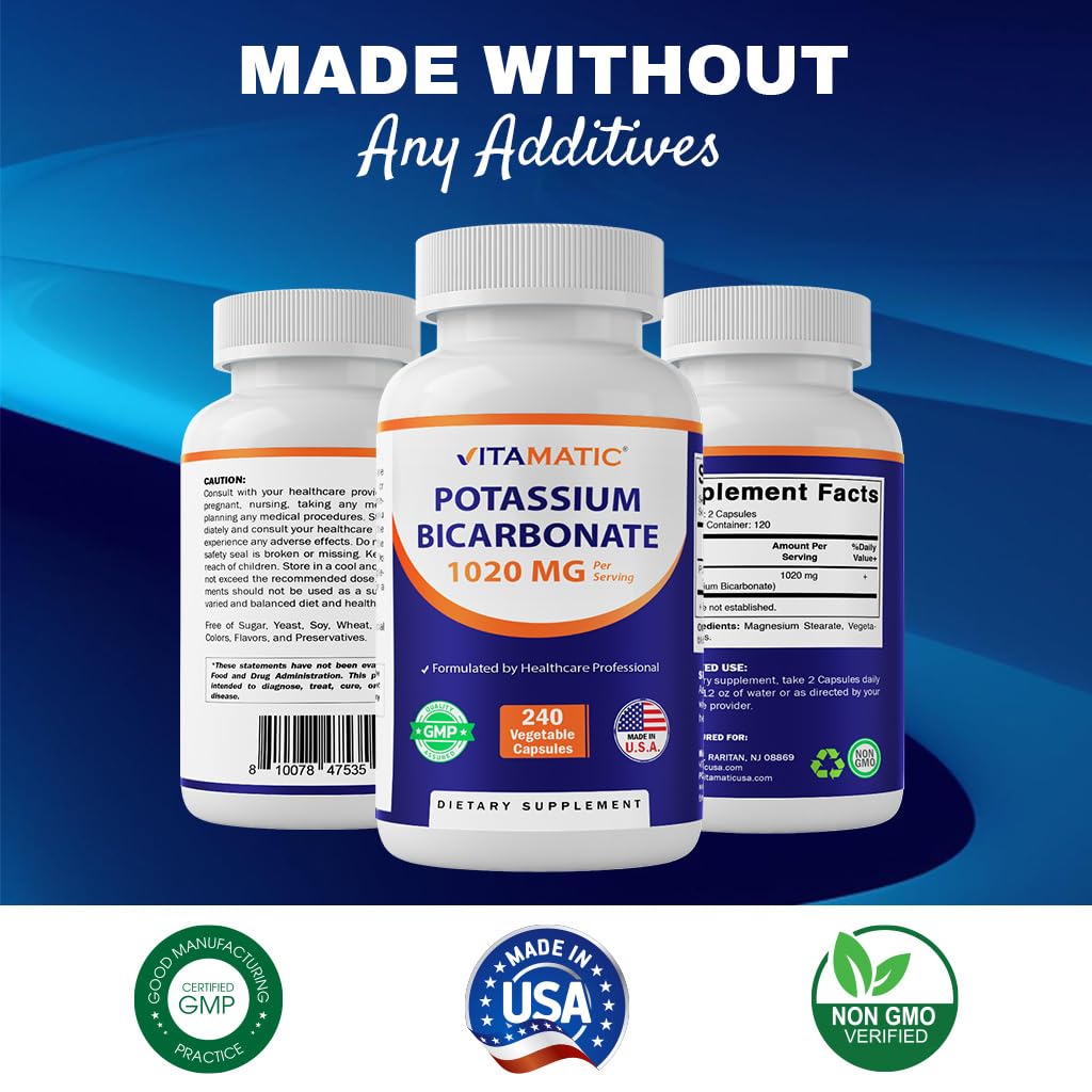 Vitamatic Potassium Bicarbonate Supplement Capsule, 1020 mg, 240 Count
