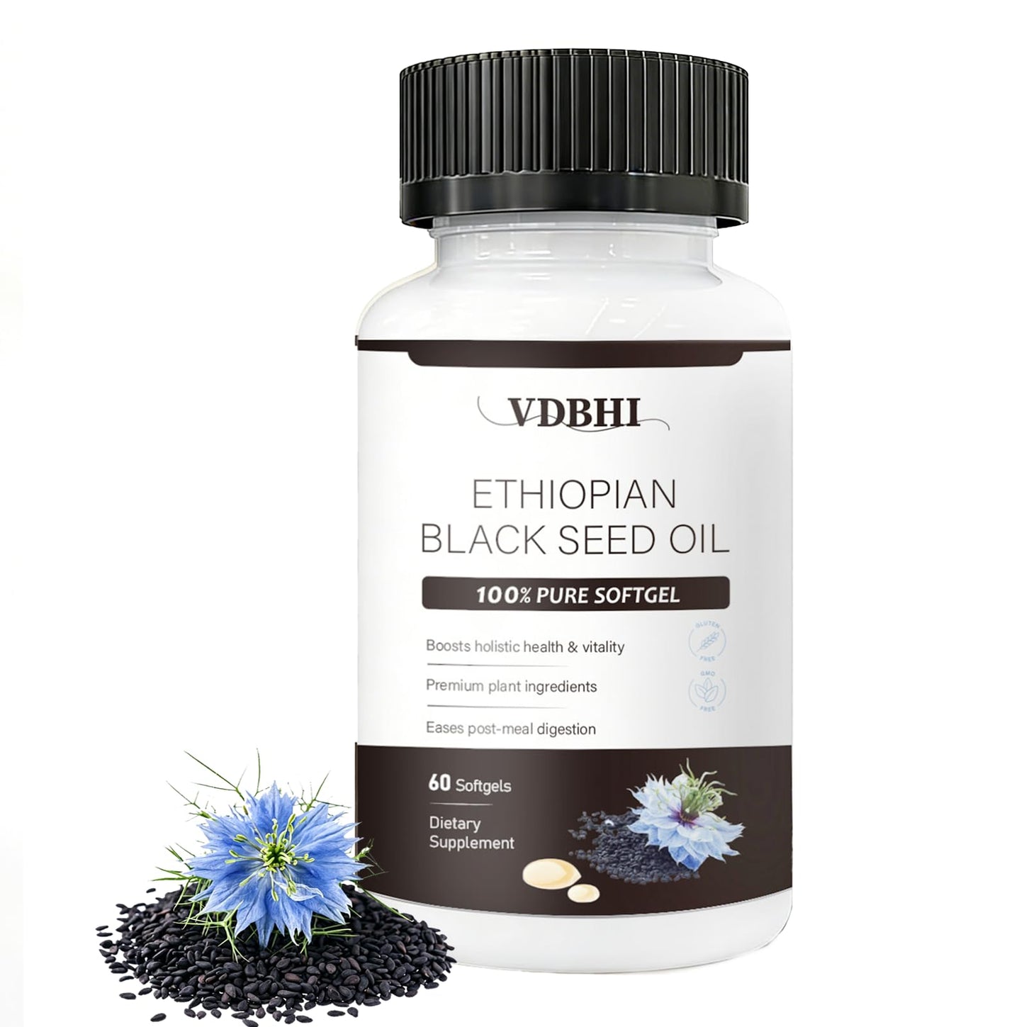 VDBHI Organic Ethiopian Black Seed Oil Softgels, 60 Count
