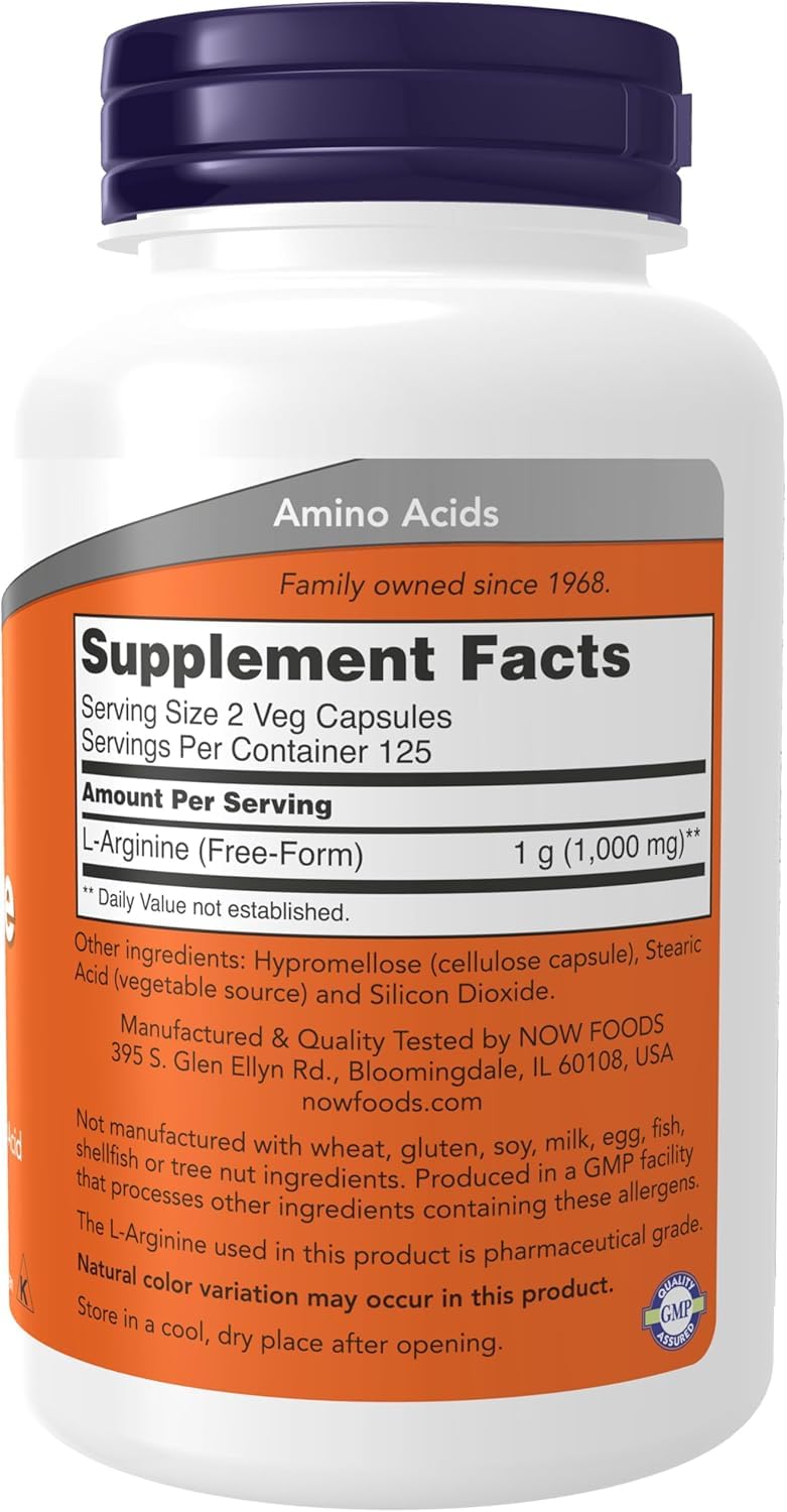 NOW Foods L-Arginine 500 mg Capsule, 250 Veg Capsules