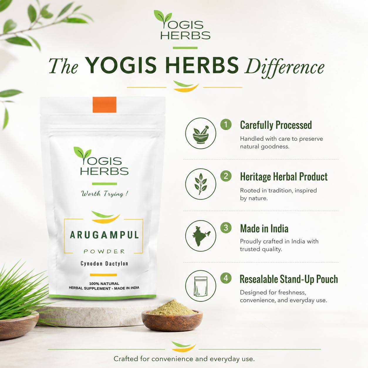 YOGIS HERBS Arugampul Powder, 3.5 Ounce