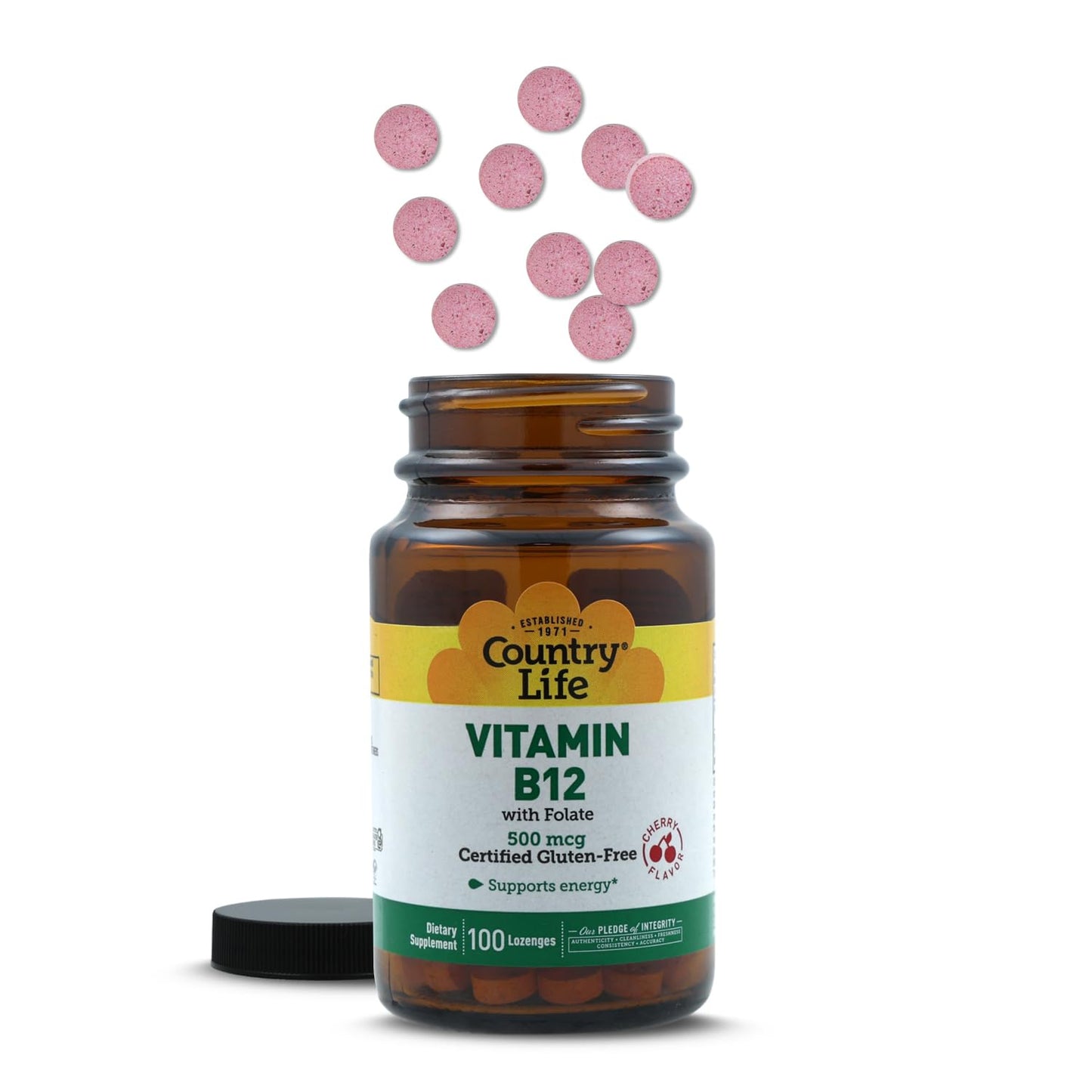 Country Life Vitamin B12 with Folate Lozenges, 100 Lozenges