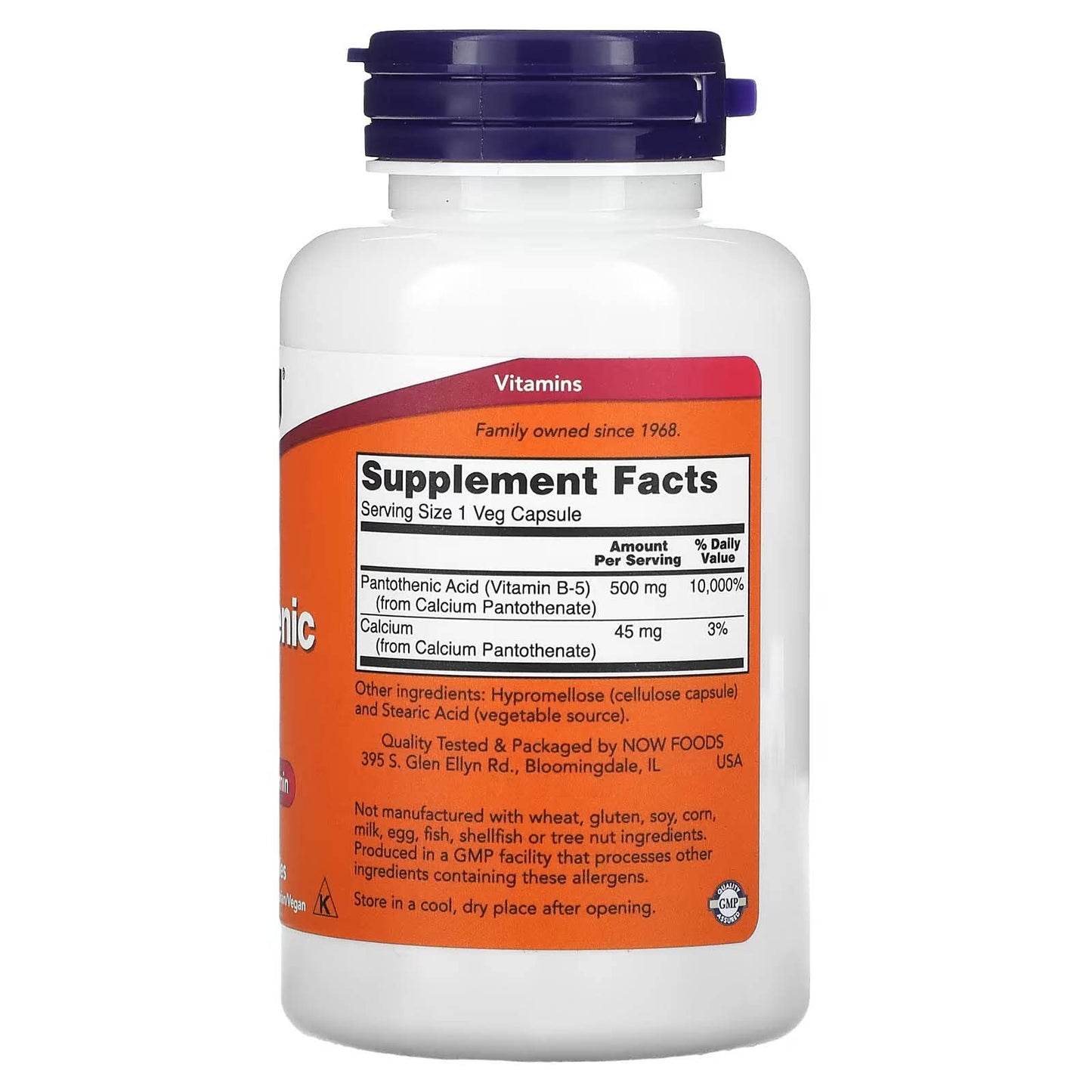 NOW Foods Pantothenic Acid 500mg Capsules, 100 Count