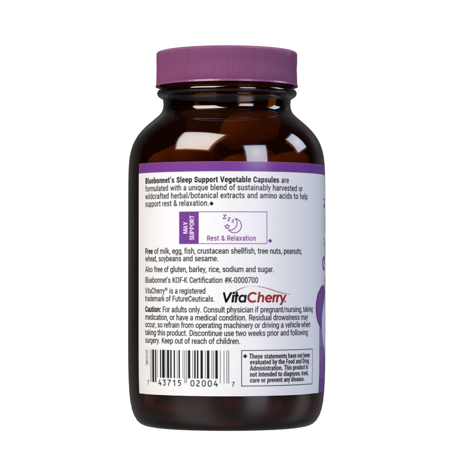 BlueBonnet Targeted Choice Sleep Support, Rest & Relaxation Whole Food-Based Formula Capsule, 30 Capsules