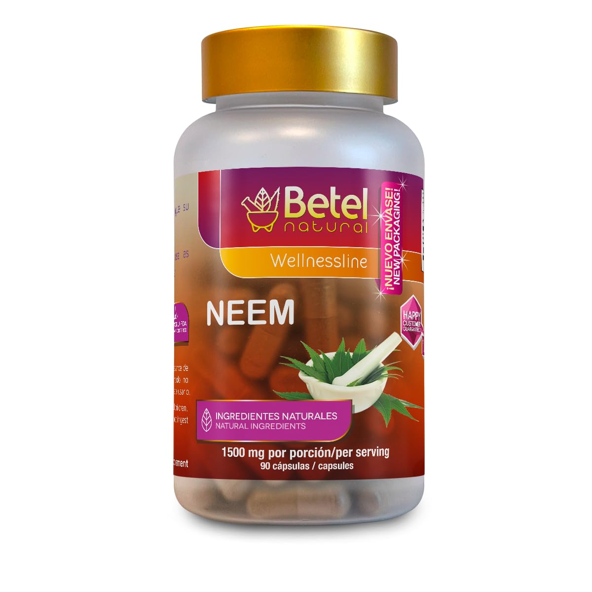 Betel Natural Neem Capsules 1500 mg per Serving, Veggie Capsules, 90 Caps