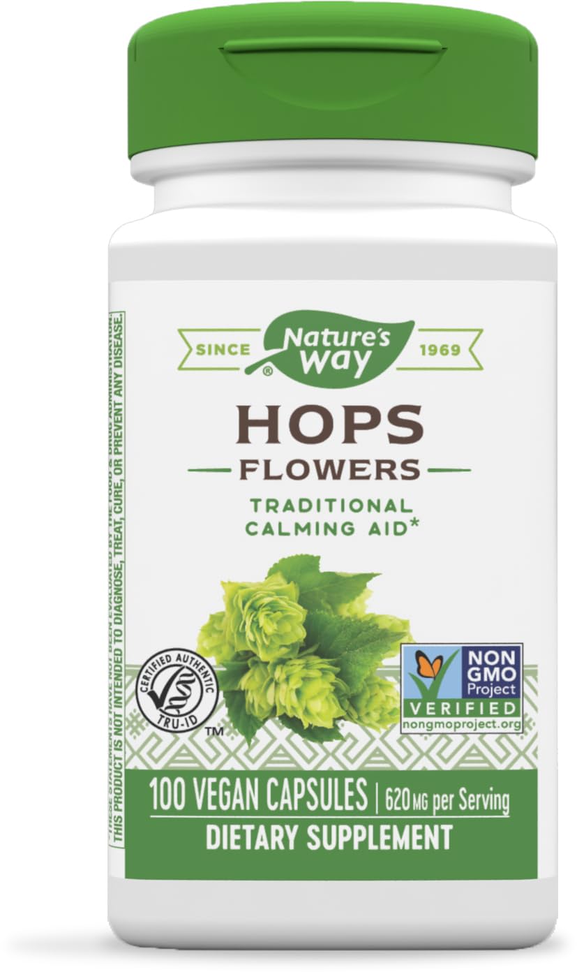 Nature's Way Premium Herbal Hops Flowers 620 mg per serving Capsules, 100 Count