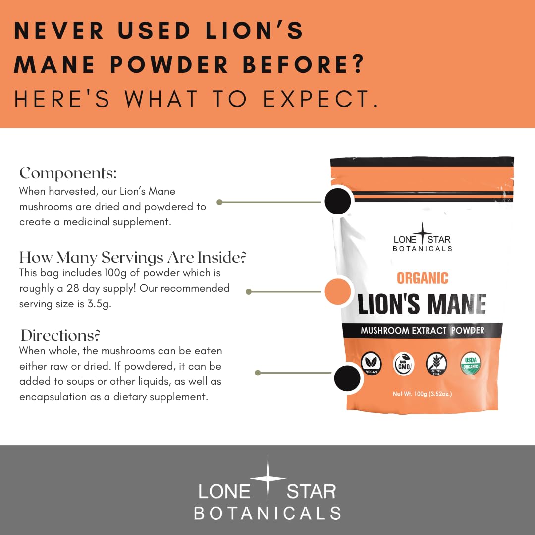 Lone Star Botanicals Lion’s Mane Mushroom Extract Powder, 3.7 Ounce