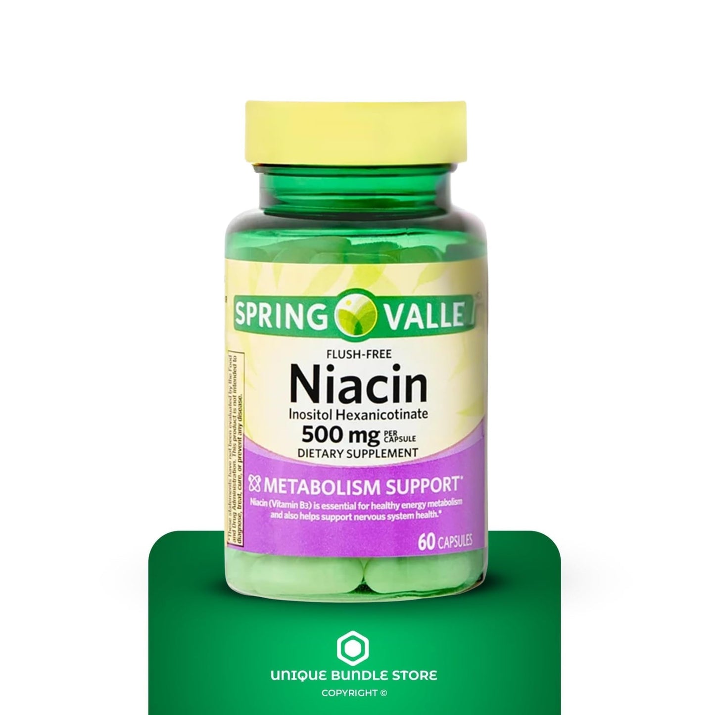 Unique Bundle Store Niacin Flush Free 500mg Niacinamide Supplement Capsule 60 Count