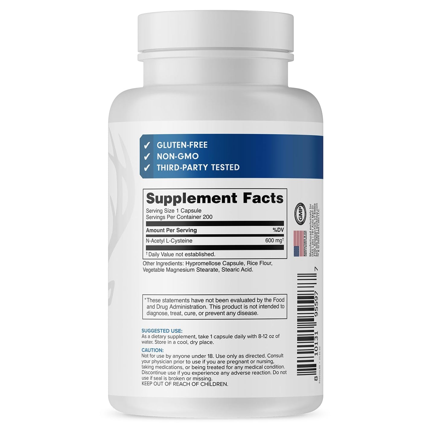 Bucked Up NAC Supplement (N-Acetyl Cysteine) 600mg Per Serving Essentials, 200 Capsules