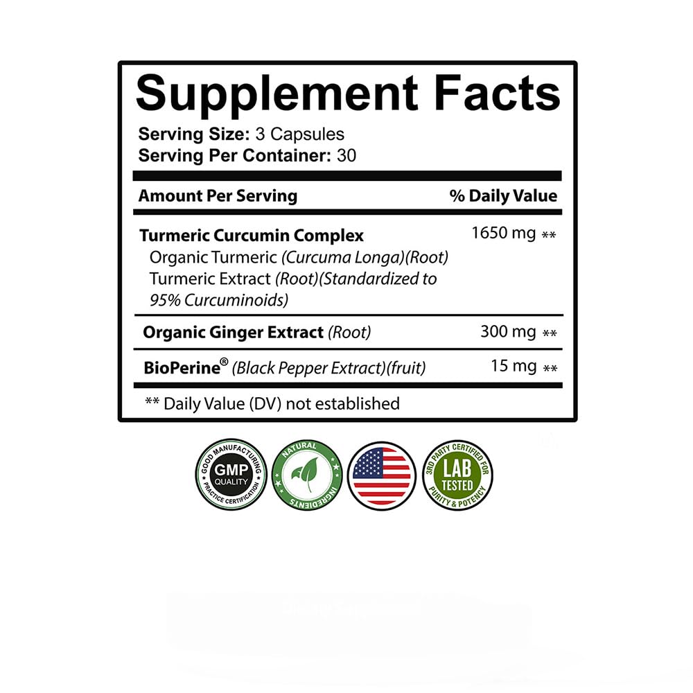 PureNature Plus Turmeric Ginger 95% Curcuminoids & BioPerine, Curcumin, 90 Capsules