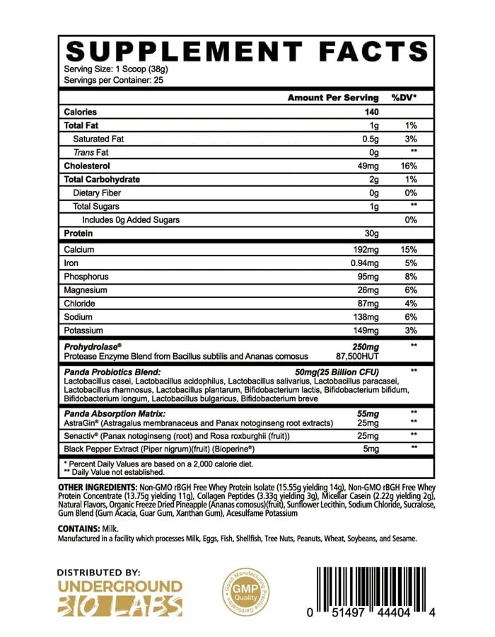 Underground Bio Labs Panda Fuel Premium Protein Whey Powder, 40 Servings