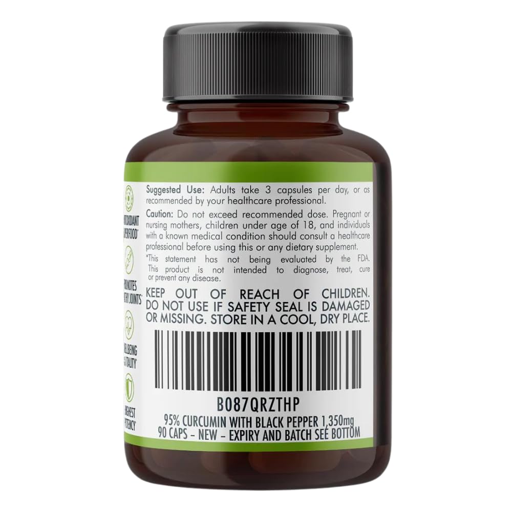 Nutra Nourished Organic Turmeric Curcumin with Black Pepper Capsules 90 Count