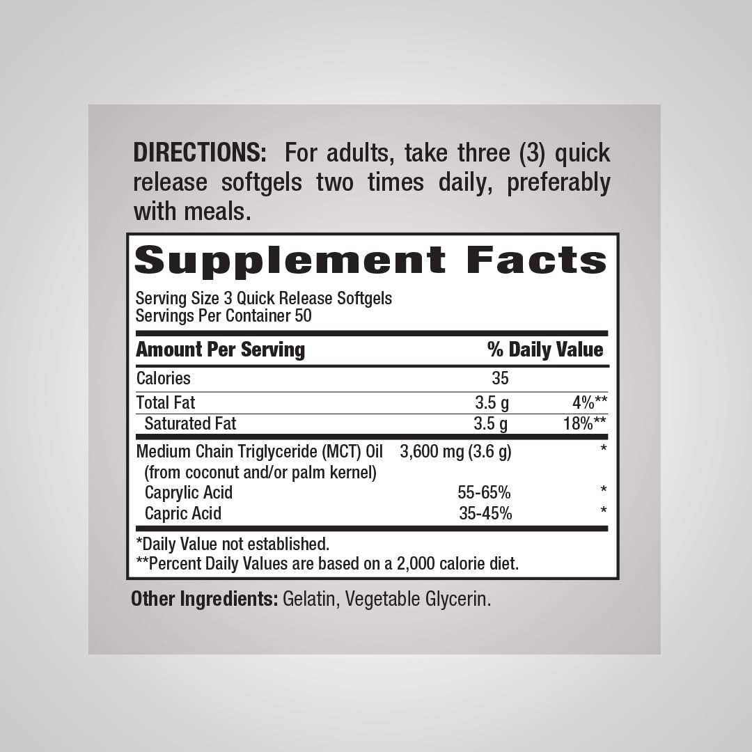 Piping Rock MCT Oil Softgel Capsules 3600mg, 150 Softgels