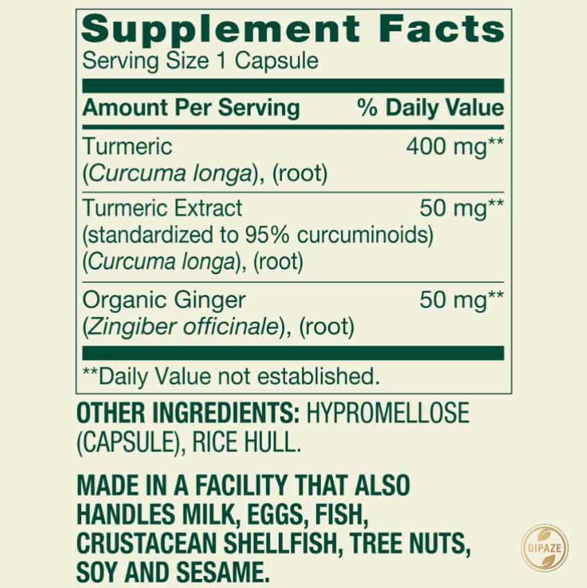 Generic Turmeric Curcumin with Ginger Capsules, 500 mg, 90 Count