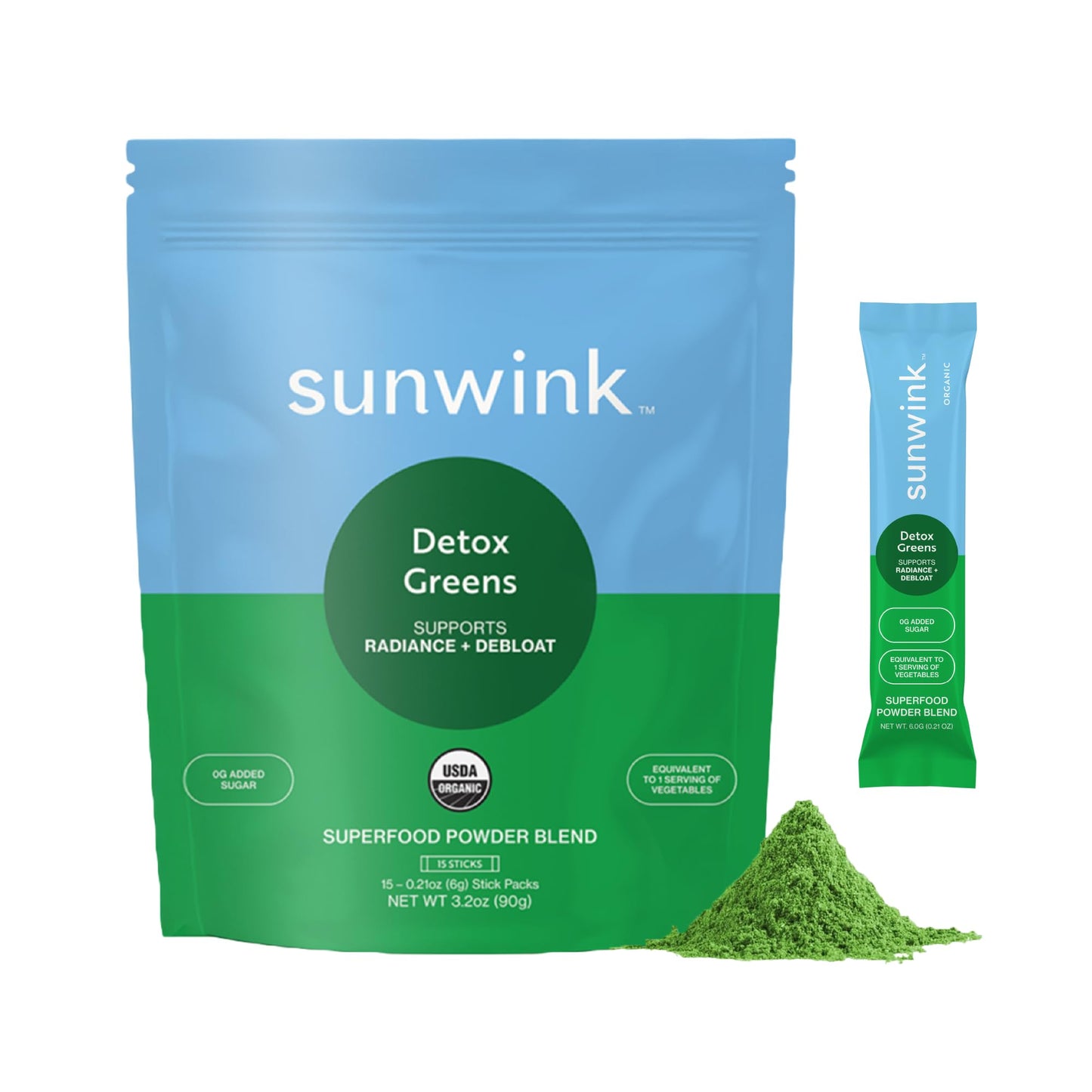 Sunwink Detox Greens Powder for Digestive Support, Plant-Based Superfoods & Adaptogens, Pack of 15